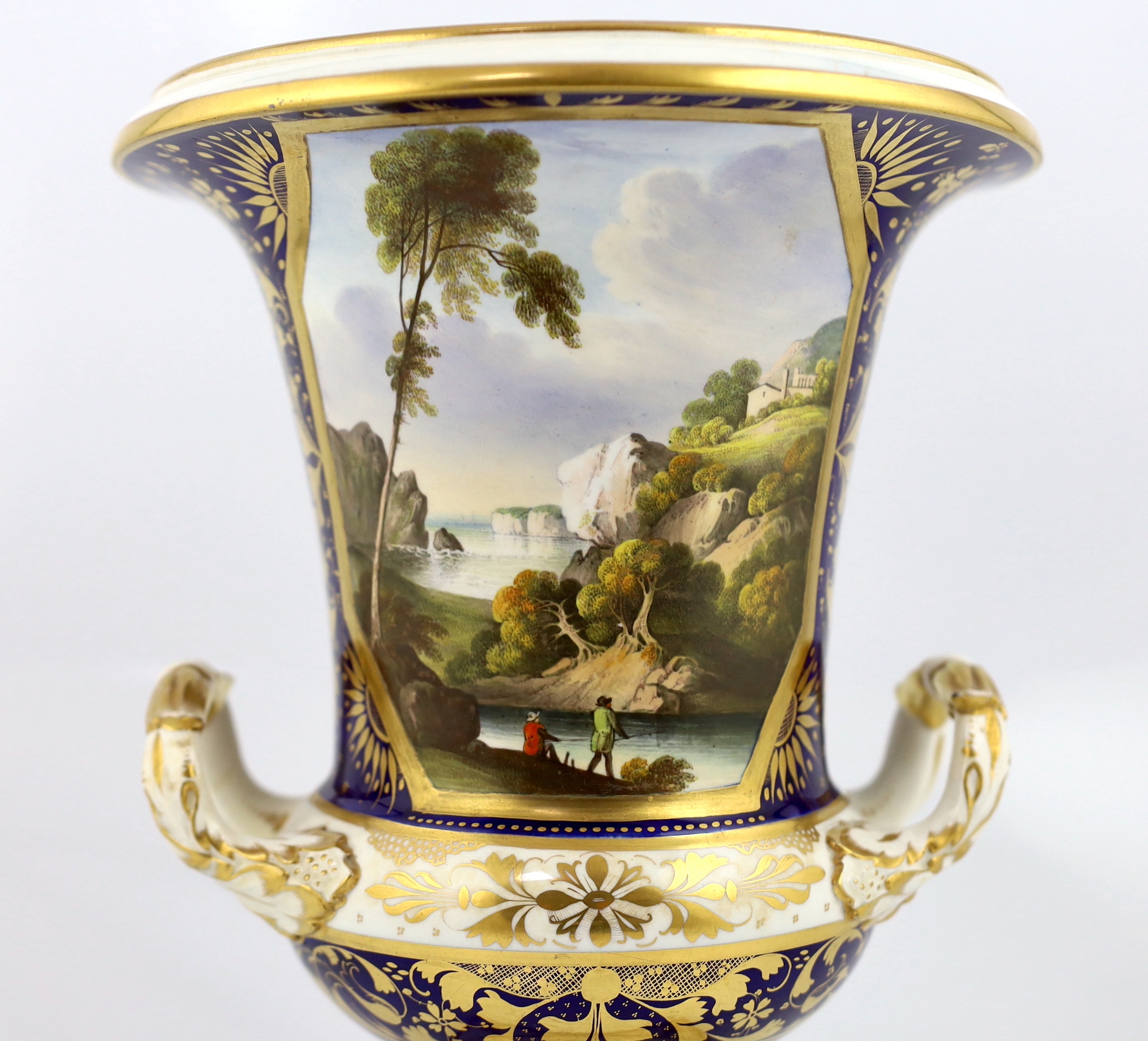 A large Bloor Derby campana landscape vase, c.1830